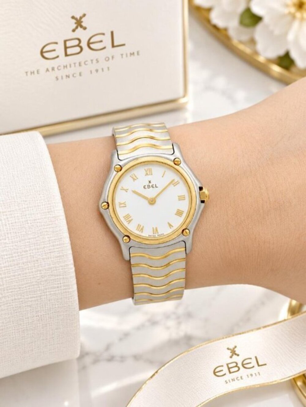 Authentic Ebel Classic Wave Two Tone Roman Numeral Swiss Ladies Watch